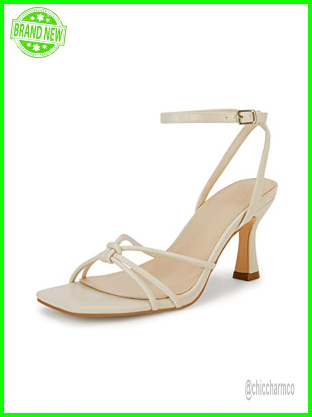 Women's Square Toe Heeled Sandals Stiletto Kitten Heel Ankle Buckle Strap